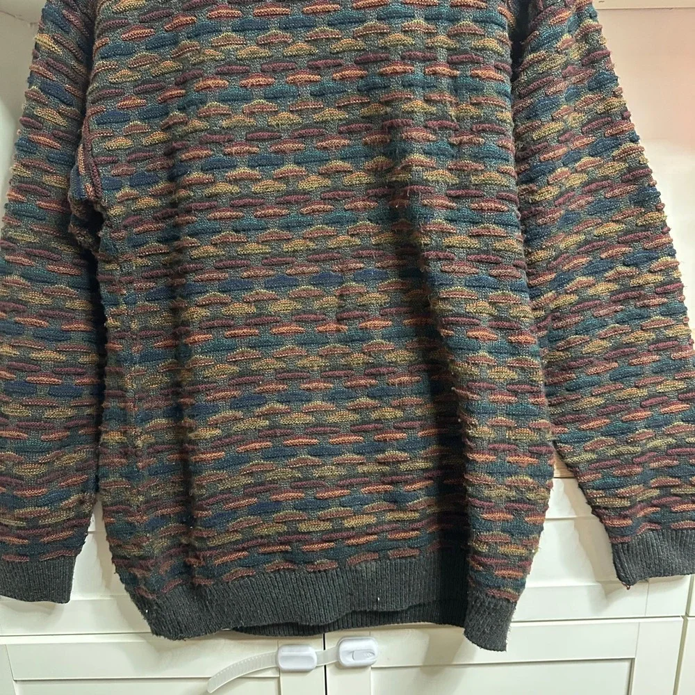Vintage Serafini Coogi Syle 3D Textured Knit Hip Hop Abstract Sweater‎ Grandpa M